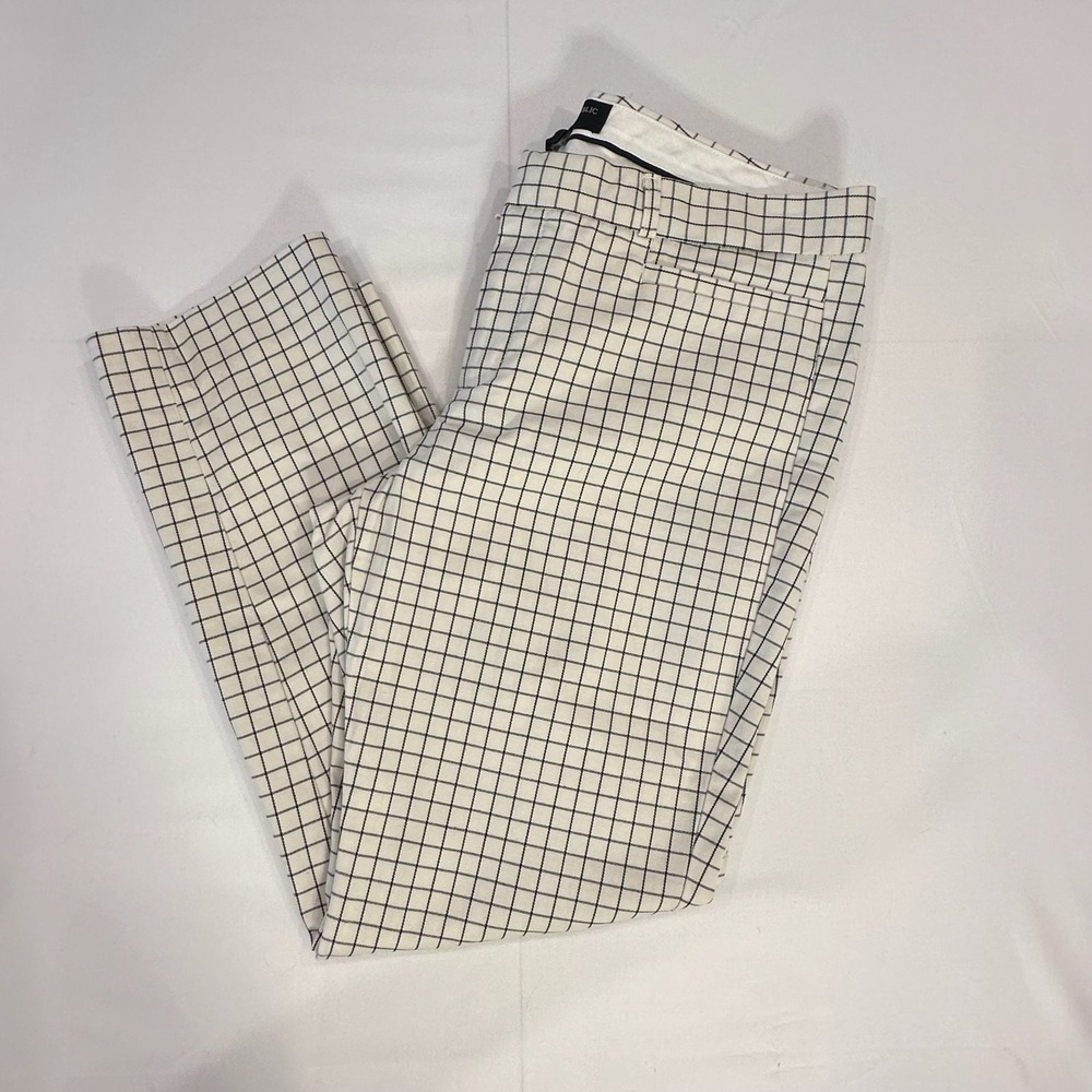 Banana Republic Sloan Petite 10 White Navy Windowpane Check Stretch Dress Pants